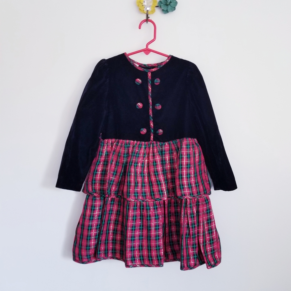 Vintage Polly Finders Plaid & Velvet Holiday Dress | 5T